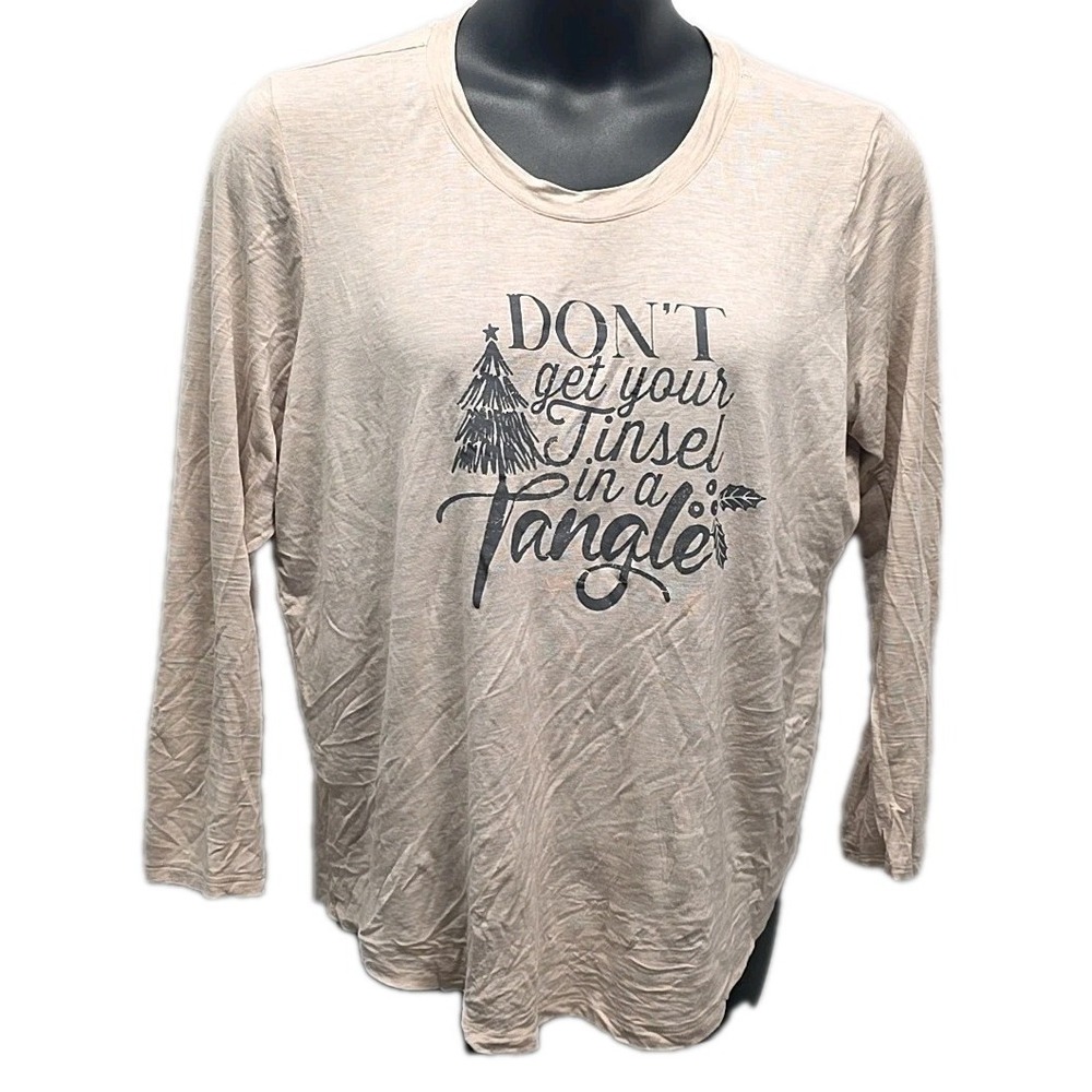 Maurices Sleep Christmas Pajama Set Tinsel Graphic Beige Gray Loungewear sz XL‎